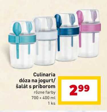 Culinaria dóza na jogurt/ šalát s príborom rôzne farby 700+ 400 ml