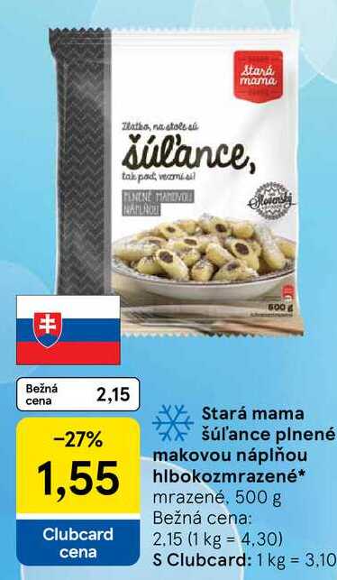 Stará mama šúľance plnené makovou náplňou hlbokozmrazené mrazené, 500 g