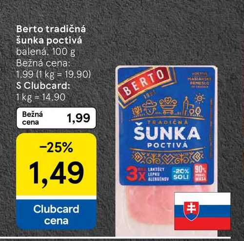 Berto tradičná šunka poctivá balená 100 g 