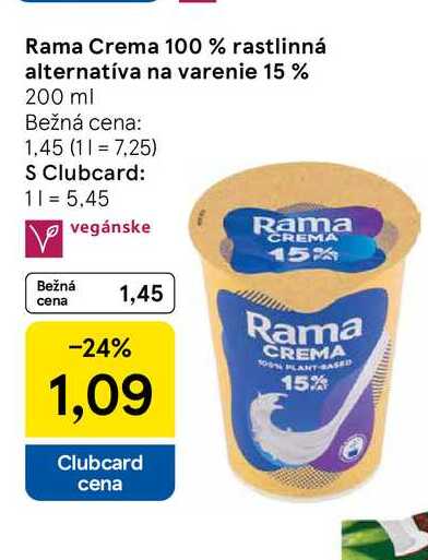 Rama Crema 100 % rastlinná alternatíva na varenie 15 % 200 ml