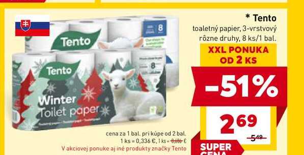 Tento toaletný papier, 3-vrstvový rôzne druhy, 8 ks