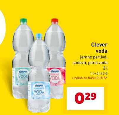 Clever voda jemne perlivá, sódová, pitná voda 2l