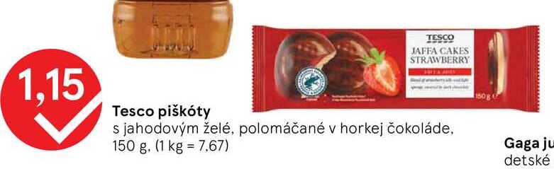 Tesco piškóty s jahodovým želé, polomáčané v horkej čokoláde, 150 g