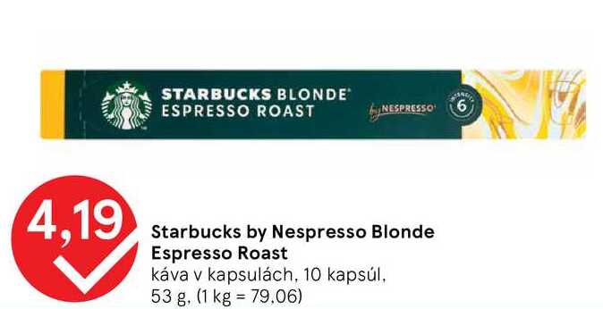 Starbucks by Nespresso Blonde Espresso Roast káva v kapsulách, 10 kapsúl 53 g