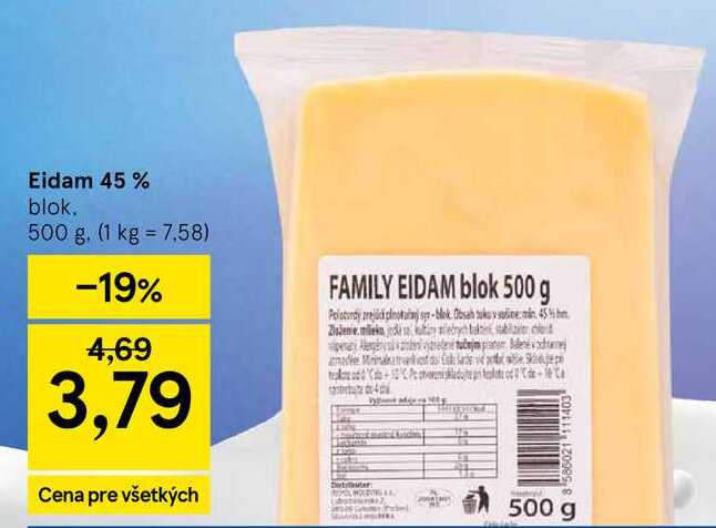 Eidam 45% blok 500 g