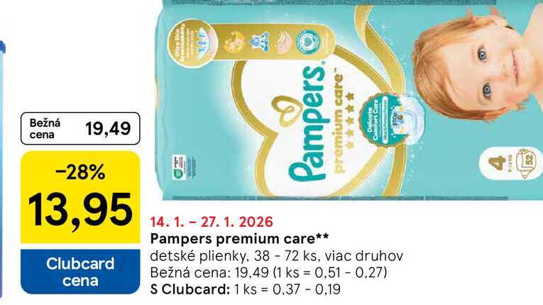Pampers premium care detské plienky, 38-72 ks