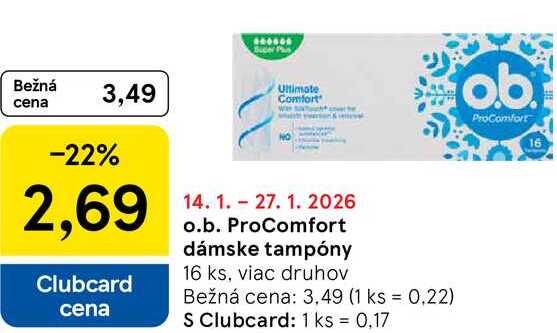 o.b. ProComfort dámske tampóny 16 ks, viac druhov 