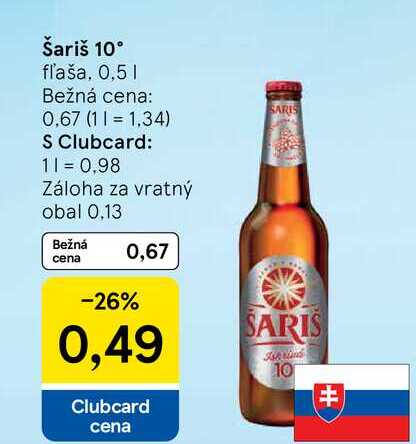 Šariš 10° fľaša, 0,5l