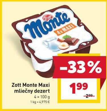 Monte Maxi mliečny dezert 4 x 100 g 