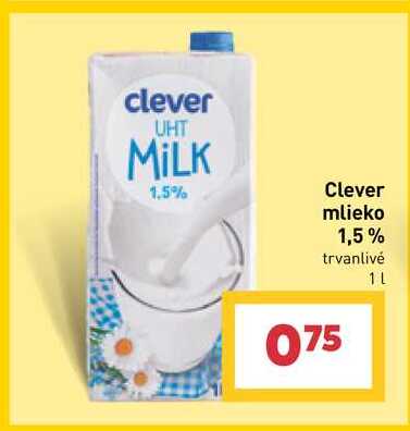 Clever mlieko 1,5% trvanlivé 1L 