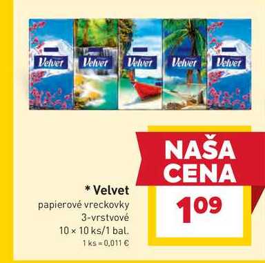 Velvet papierové vreckovky 3-vrstvové 10 x 10 ks/1 bal. 