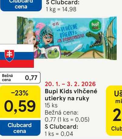 Bupi Kids vlhčené utierky na ruky 15 ks 