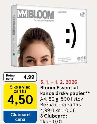Bloom Essential kancelársky papier A4, 80 g 500 listov