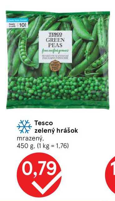 Tesco zelený hrášok mrazený, 450 g