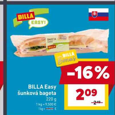 BILLA Easy šunková bageta 220g
