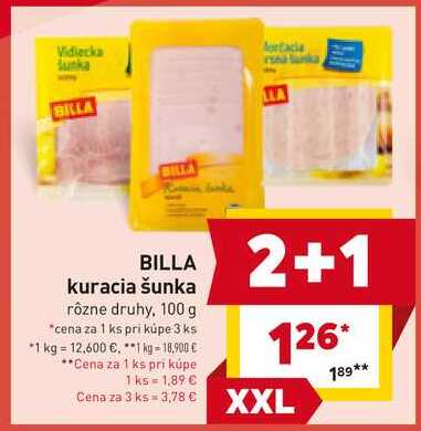 BILLA kuracia šunka rôzne druhy, 100 g 