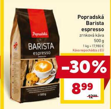 Popradská Barista espresso zrnková káva 500 g 