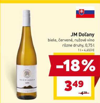JM Dol'any biele, červené, ružové víno rôzne druhy, 0,75l