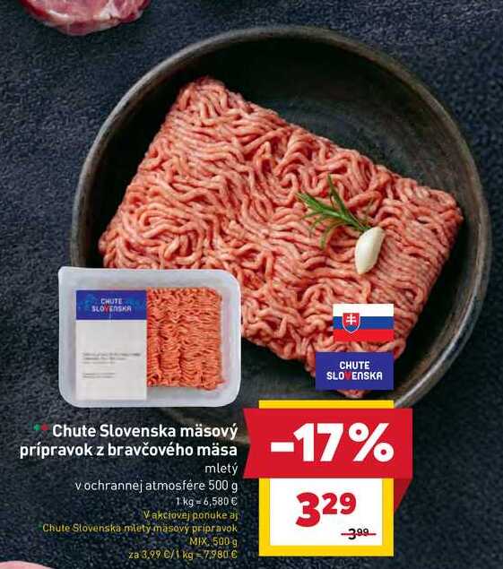 Chute Slovenska mäsový prípravok z bravčového mäsa mletý v ochrannej atmosfére 500 g 