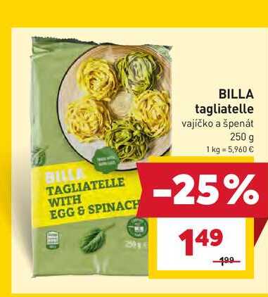 BILLA tagliatelle vajíčko a špenát 250 g