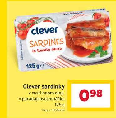 Clever sardinky v rastlinnom oleji, v paradajkovej omáčke 125 g 
