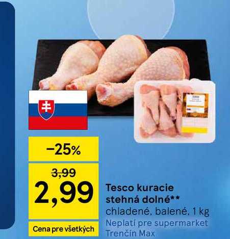 Tesco kuracie stehná dolné chladené, balené 1 kg