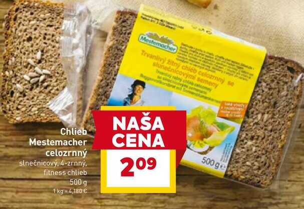 Chlieb Mestemacher celozrnný slnečnicový, 4-zrnný, fitness chlieb 500 g 