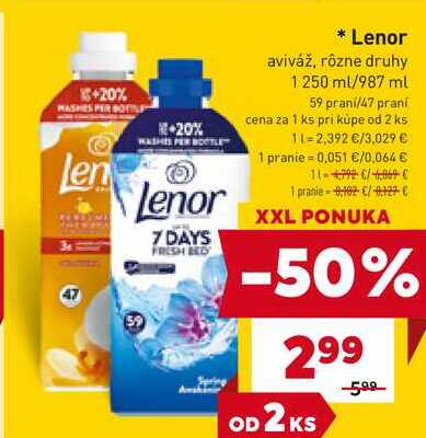 Lenor aviváž, rôzne druhy 1 250 ml/987 ml 59 praní/47 praní 
