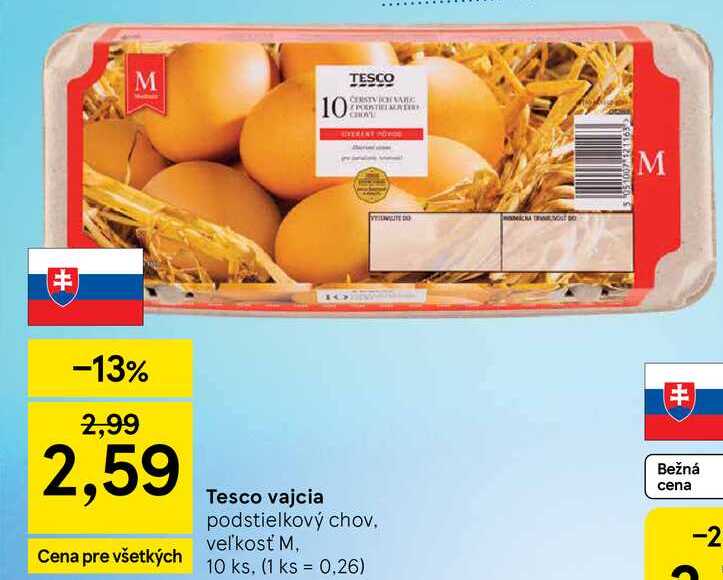 Tesco vajcia podstielkový chov veľkosť M