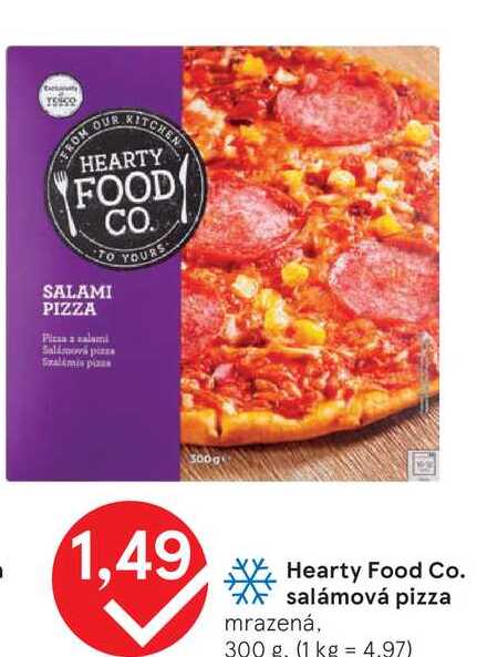 Hearty Food Co. salámová pizza mrazená, 300 g