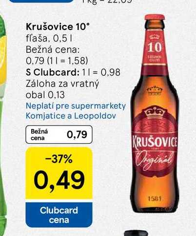 Krušovice 10° fľaša. 0,5l