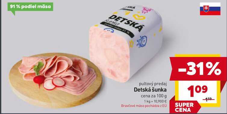 Detská šunka cena za 100 g 