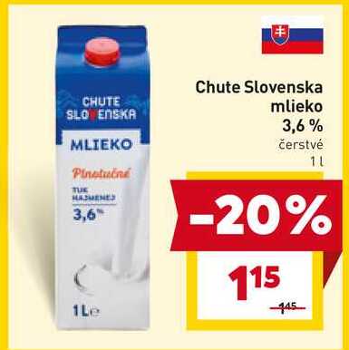 Chute Slovenska mlieko 3,6% čerstvé 1l
