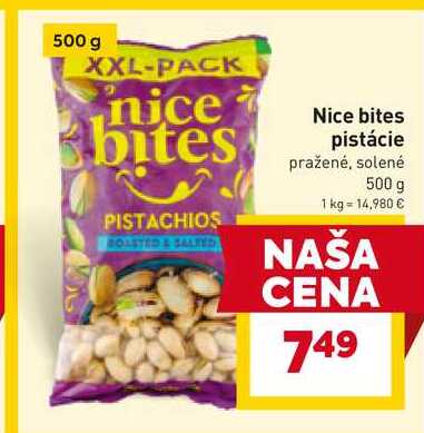 Nice bites pistácie pražené, solené 500 g 