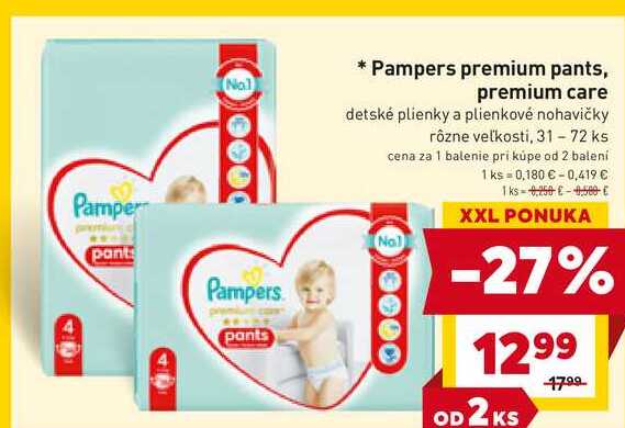 Pampers premium pants, premium care detské plienky a plienkové nohavičky rôzne veľkosti, 31-72 ks 
