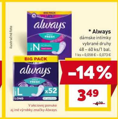 Always dámske intímky vybrané druhy 48-60 ks/1 bal. 