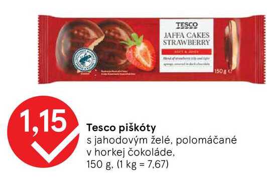 Tesco piškóty s jahodovým želé, polomáčané v horkej čokoláde, 150 g