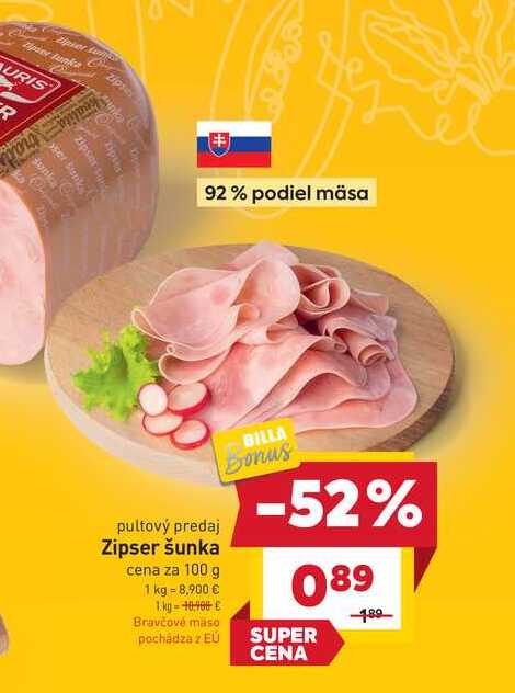 Zipser šunka cena za 100 g 