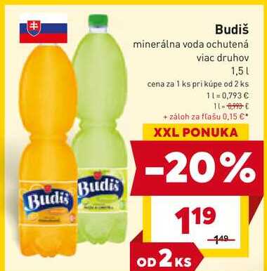 Budiš minerálna voda ochutená viac druhov 1,5L 