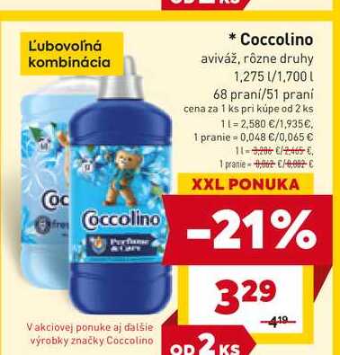 Coccolino aviváž, rôzne druhy 1,275 l 68 praní