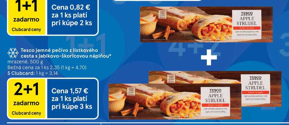 Tesco jemné pečivo z lístkového cesta s jablkovo-škoricovou náplňou mrazené, 500 g