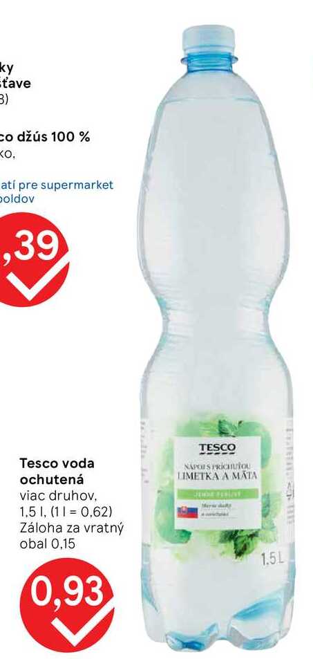 Tesco voda ochutená viac druhov 1,5l