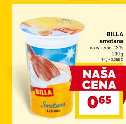 BILLA smotana na varenie, 12% 200 g