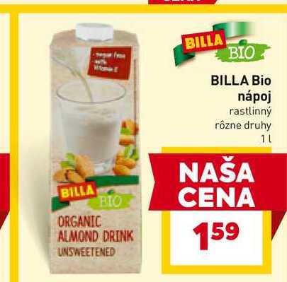 BILLA Bio nápoj rastlinný rôzne druhy 1l