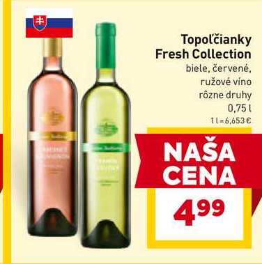 Topoľčianky Fresh Collection biele, červené, ružové víno rôzne druhy 0,75L