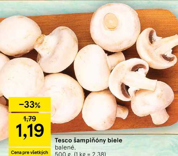 Tesco šampiňóny biele balené, 500g