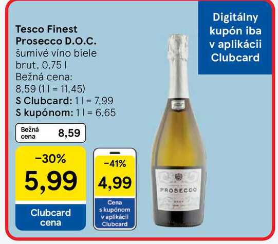 Tesco Finest Prosecco D.O.C. šumivé víno biele brut, 0.75l