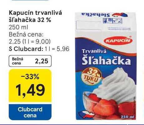 Kapucín trvanlivá šľahačka 32 % 250 ml  v akcii