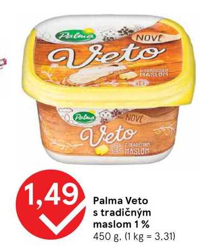 Palma Veto s tradičným maslom 1% 450 g