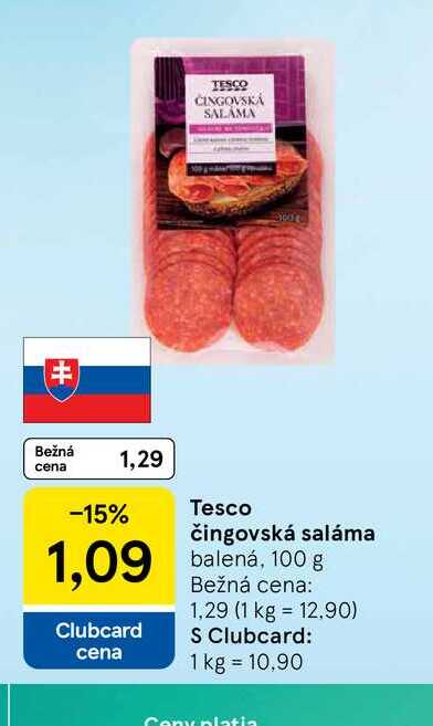 Tesco čingovská saláma balená, 100 g